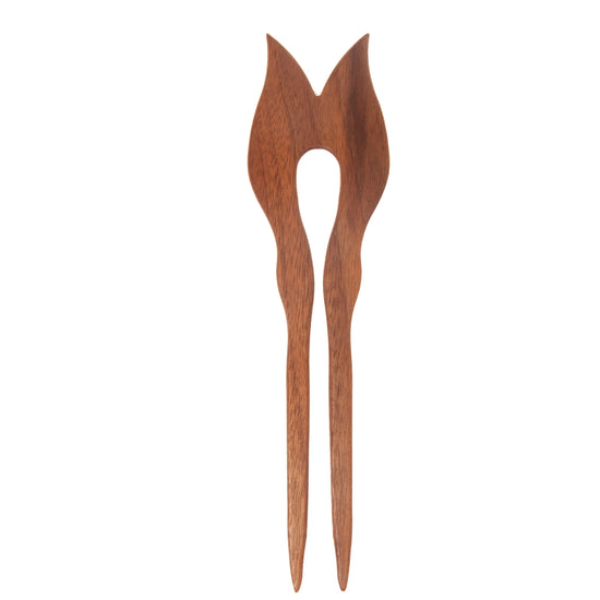 Doppelspieß, 2-zinkig, verschiedene Naturhölzer, ca. 19cm