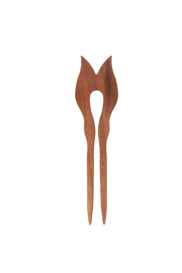 Doppelspieß, 2-zinkig, verschiedene Naturhölzer, ca. 19cm
