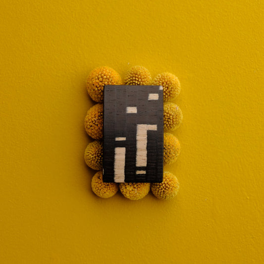 Haarspange, rechteckig, schwarz-weißes Furnierholz, Design Cloudy, Schließe 6cm