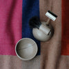 Shaving brush, cylindrical, colorful laminated wood, vegan synthetic bristles, 10cm