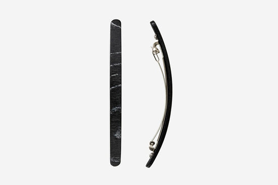 Haarspange, schmal, schwarz-weißes Furnierholz, Design Sushi, Schließe 10cm