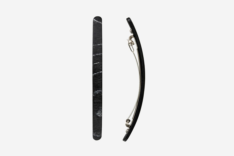 Haarspange, schmal, schwarz-weißes Furnierholz, Design Sushi, Schließe 10cm
