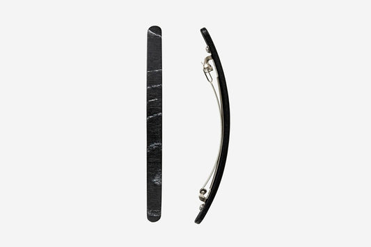 Haarspange, schmal, schwarz-weißes Furnierholz, Design Sushi, Schließe 10cm