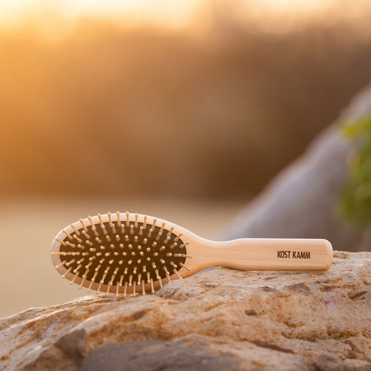 Wooden pin brush, oval, beech wood, rounded wooden pins, 9-row, 21.5cm