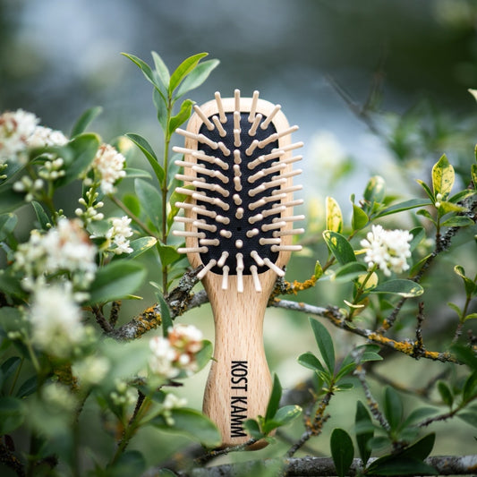 Wooden pin brush, mini, beech, straight wooden pins, 7-row, 11.5cm