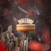 Pop-up wooden pin brush, round, beech, rounded wooden pins, removable rubber cushion, d=7cm