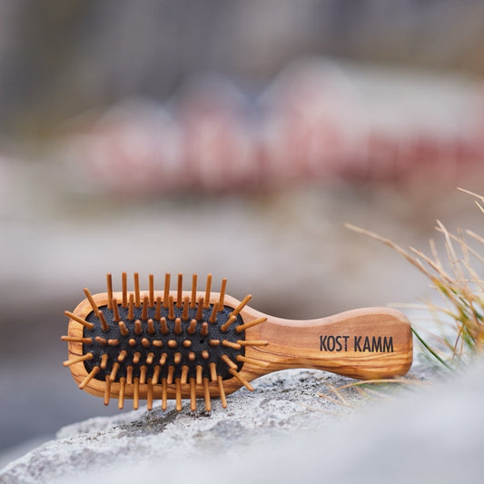 Brosse à picots en bois, mini, bois d'olivier, picots droits en bois, 7 rangs, 11,5cm