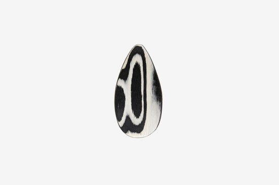 Haarspange, tropfenförmig, schwarz-weißes Furnierholz, Design Wave, Schließe 6cm