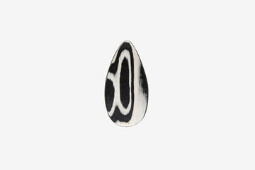 Haarspange, tropfenförmig, schwarz-weißes Furnierholz, Design Wave, Schließe 6cm