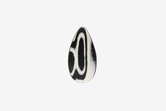 Haarspange, tropfenförmig, schwarz-weißes Furnierholz, Design Wave, Schließe 6cm