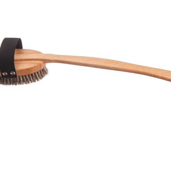 Massagebürste mit abnehmbarem gebogenem Stiel, oval, Buche gedämpft, Sisalborste mit Rosshaar, 45cm