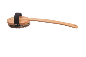 Massagebürste mit abnehmbarem gebogenem Stiel, oval, Buche gedämpft, Sisalborste mit Rosshaar, 45cm