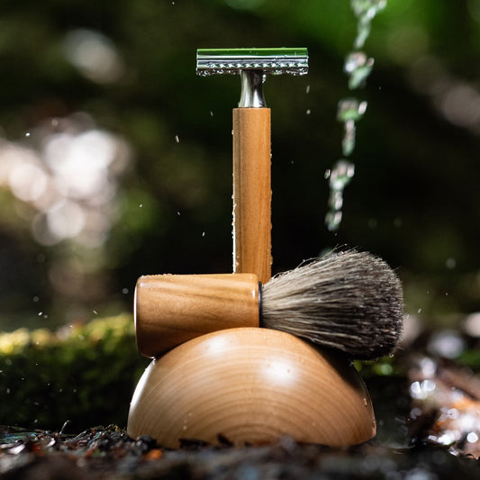 Shaving brush, cylindrical, natural (cherry, beech, walnut), badger hair, 9.5cm
