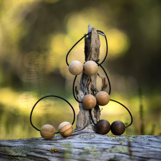Zopfgummi, 2 Kugeln 20mm,verschiedene Naturhölzer