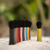Mini-Rougepinsel, Standfuß, buntes Schichtholz, Ziegenhaar, runde Zwinge, 10cm