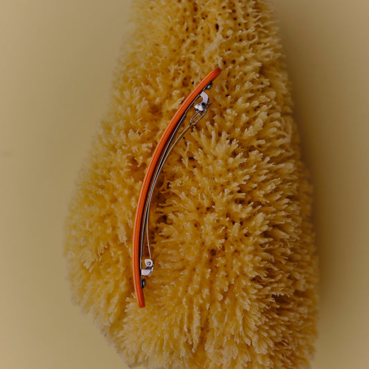 Haarspange, schmal, einfarbiges Furnierholz mit fein abgesetztem Akzent, Schließe 10cm