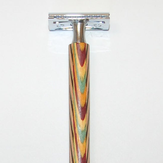 Rasierapparat, abgerundet, buntes Schichtholz, klassisch, 13,5cm