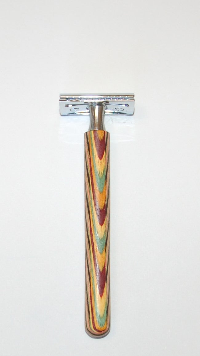Rasierapparat, abgerundet, buntes Schichtholz, klassisch, 13,5cm