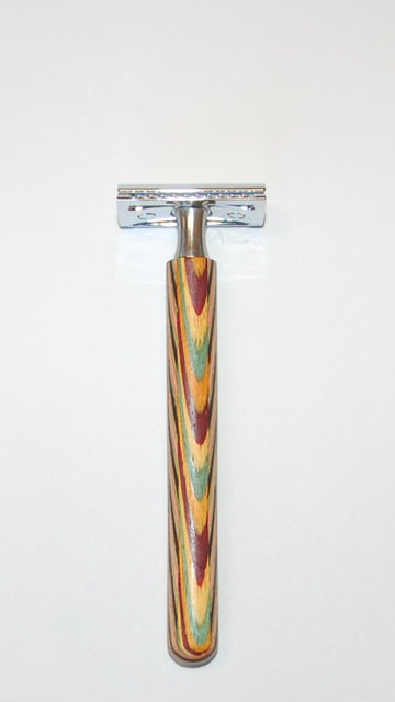 Rasierapparat, abgerundet, buntes Schichtholz, klassisch, 13,5cm