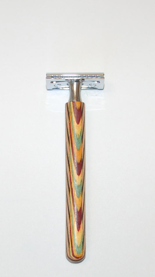 Rasierapparat, abgerundet, buntes Schichtholz, klassisch, 13,5cm