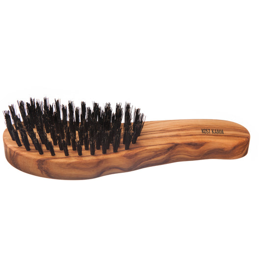 Haarpflegebürste, ergonomisch, Olivenholz, extra harte Wildschweinborste, 7-reihig, 19,5cm