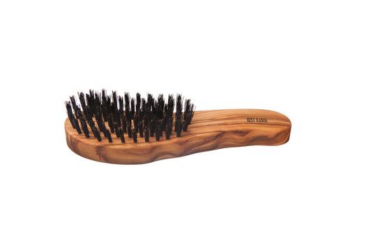 Haarpflegebürste, ergonomisch, Olivenholz, extra harte Wildschweinborste, 7-reihig, 19,5cm