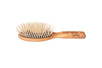 Langhaar-Holzstiftbürste, oval, Olivenholz, gerade extra lange Holznoppen, 9-reihig, 21,5cm