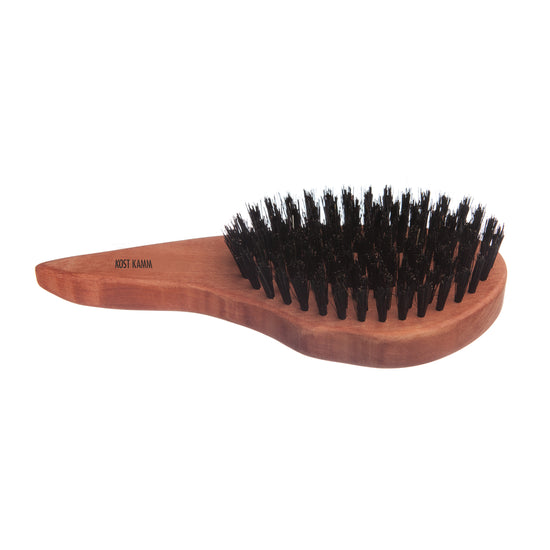 Haarpflegebürste, Tropfenform für Linkshänder, Birnbaum, harte Wildschweinborste, 9-reihig, 18cm