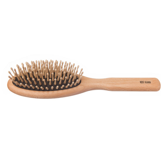 Holzstiftbürste, oval, Buche, abgerundete Holznoppen, 9-reihig, 21,5cm