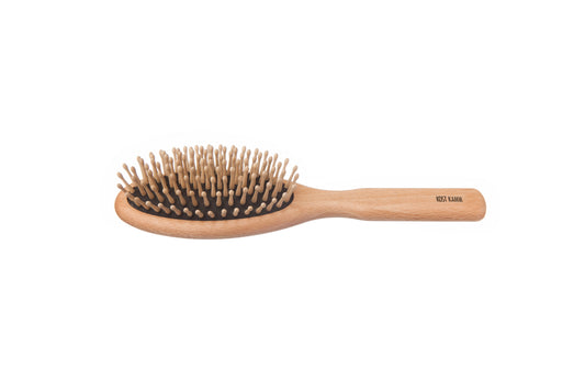 Holzstiftbürste, oval, Buche, abgerundete Holznoppen, 9-reihig, 21,5cm