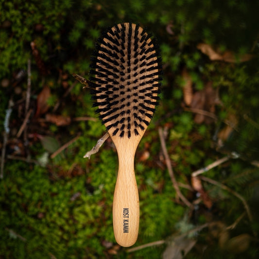 Brosse à cheveux, surface bombée, hêtre, soies dures de sanglier, 10 rangs, 22cm
