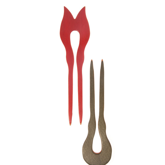 Doppelspieß, 2-zinkig, bunt eingefärbtes Schichtholz, ca. 14cm