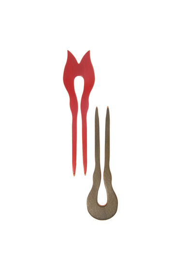 Doppelspieß, 2-zinkig, bunt eingefärbtes Schichtholz, ca. 14cm