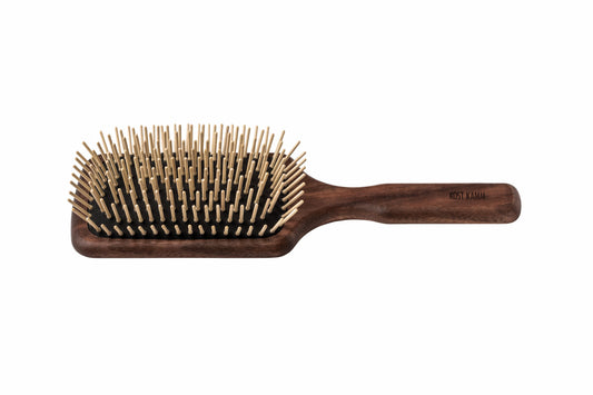 Holzstiftbürste, Paddle-Brush, Nussbaum, gerade Holznoppen, 11-reihig, 25,5cm