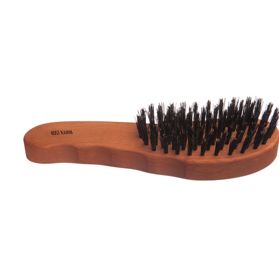 Haarpflegebürste, ergonomisch für Linkshänder, Birnbaum, extra harte Wildschweinborste, 7-reihig, 19,5cm