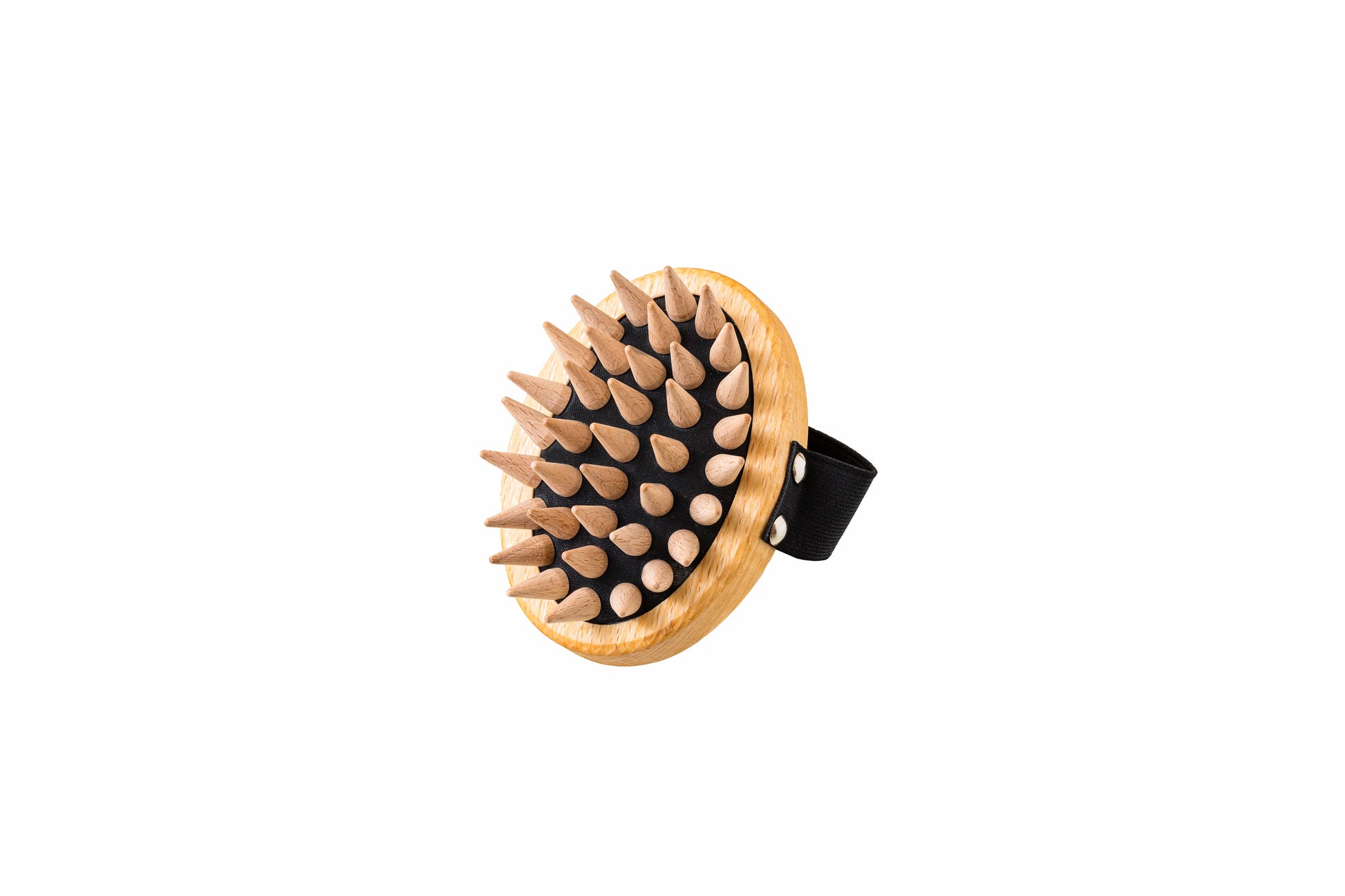 Faszien-Massagebürste, oval, Buche, spitze Holznoppen, 13cm