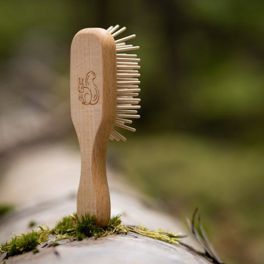 Holzbürste, Mini, Buche, gerade Holznoppen, 7-reihig, Tiermotive, 11,5cm