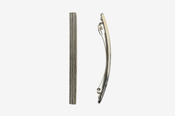 Haarspange, schmal, schwarz-weißes Furnierholz, Design Stripe, Schließe 10cm