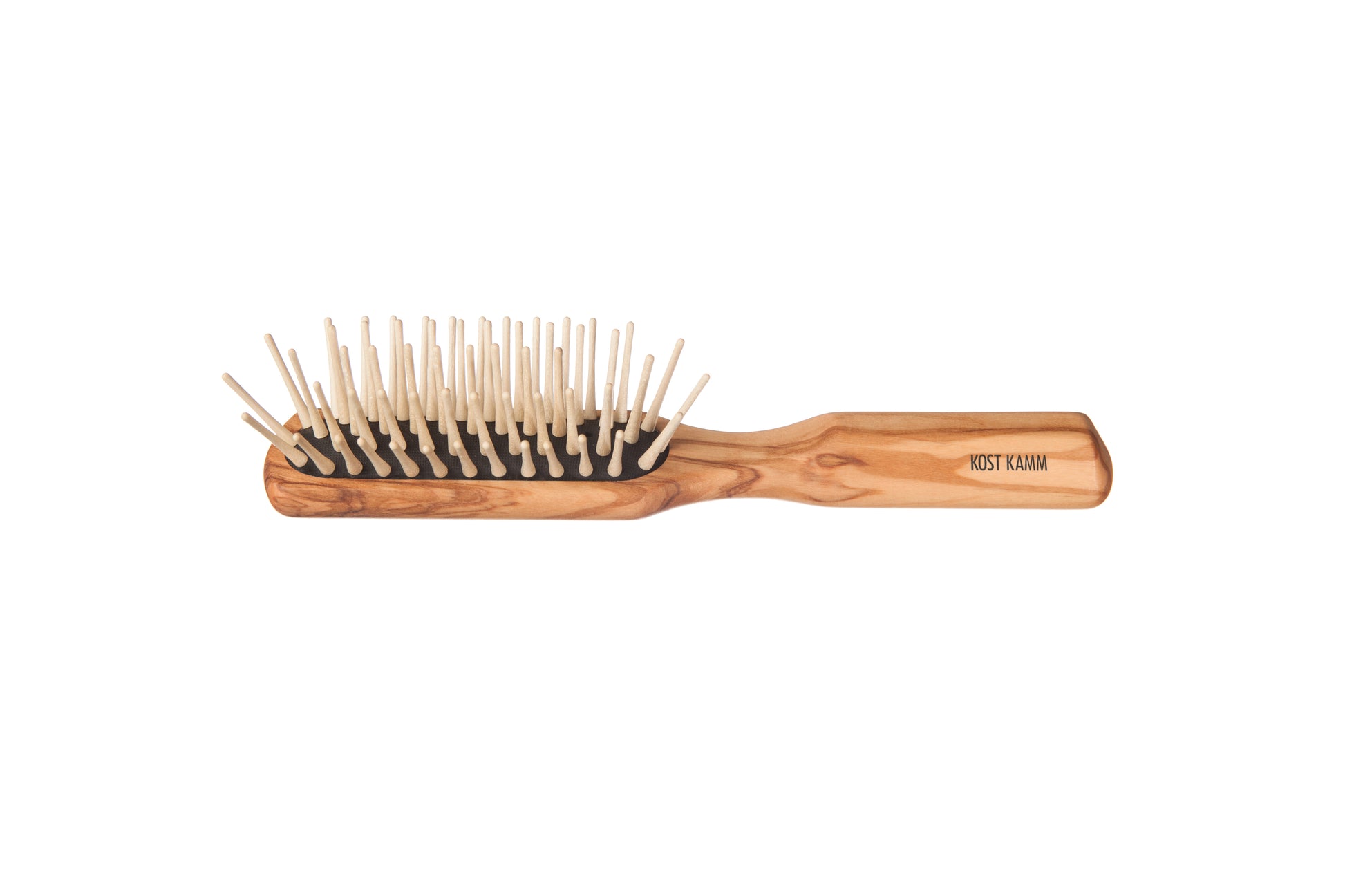 Langhaar-Holzstiftbürste, schmal, Olivenholz, gerade extra lange Holznoppen, 5-reihig, 20cm