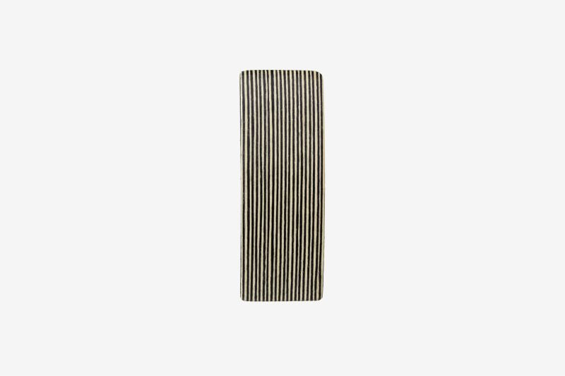 Haarspange, rechteckig, schwarz-weißes Furnierholz, Design Stripe, Schließe 8cm