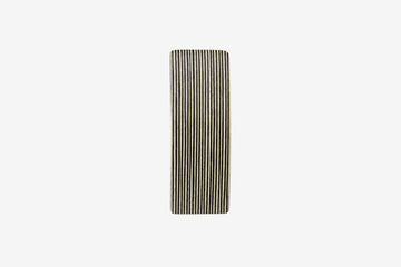 Haarspange, rechteckig, schwarz-weißes Furnierholz, Design Stripe, Schließe 8cm