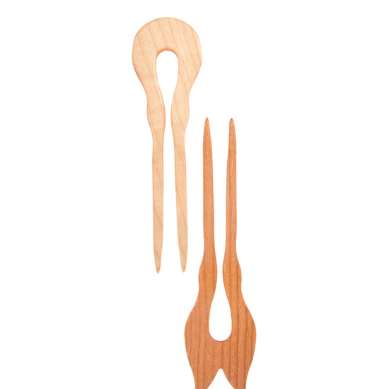 Doppelspieß, 2-zinkig, verschiedene Naturhölzer, ca. 14cm