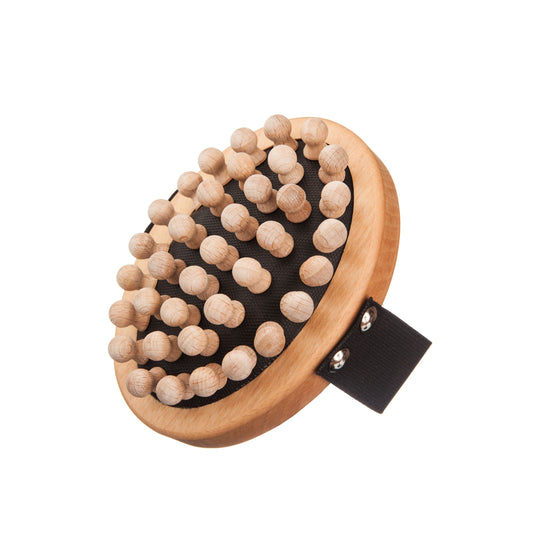 Faszien-Massagebürste, oval, Buche, runde Holznoppen, 13cm