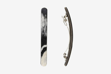 Haarspange, schmal, schwarz-weißes Furnierholz, Design Wave, Schließe 6cm