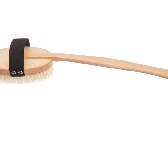 Massagebürste mit abnehmbarem gebogenen Stiel, oval, Buche, vegane Sisalborste, 45cm