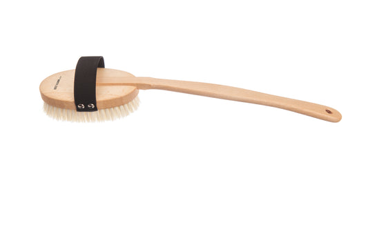 Massagebürste mit abnehmbarem gebogenen Stiel, oval, Buche, vegane Sisalborste, 45cm