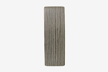 Haarspange, rechteckig, schwarz-weißes Furnierholz, Design Stripe, Schließe 10cm