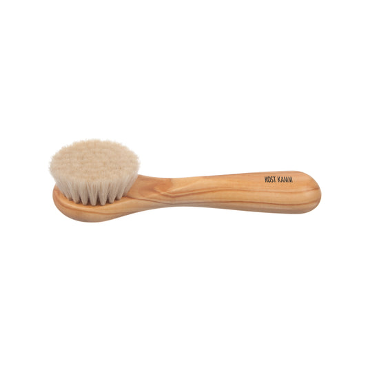 Gesichtsbürste mit Griff, Olivenholz, Ziegenhaar, 15cm