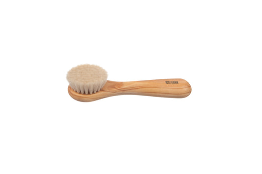 Gesichtsbürste mit Griff, Olivenholz, Ziegenhaar, 15cm