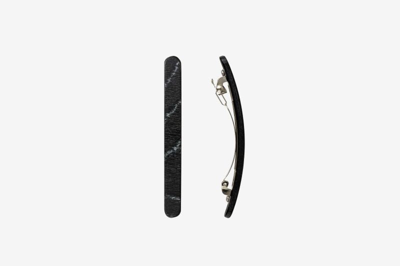 Haarspange, schmal, schwarz-weißes Furnierholz, Design Sushi, Schließe 6cm